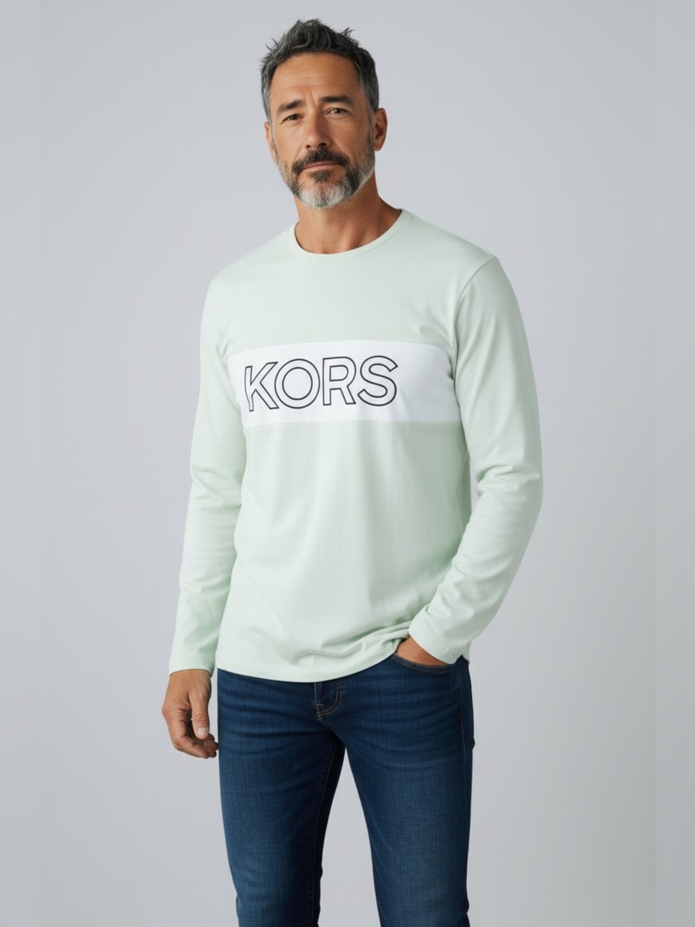 Michael Kors Logo Men’s Long Sleeve Fog T-Shirt Size Large NWT